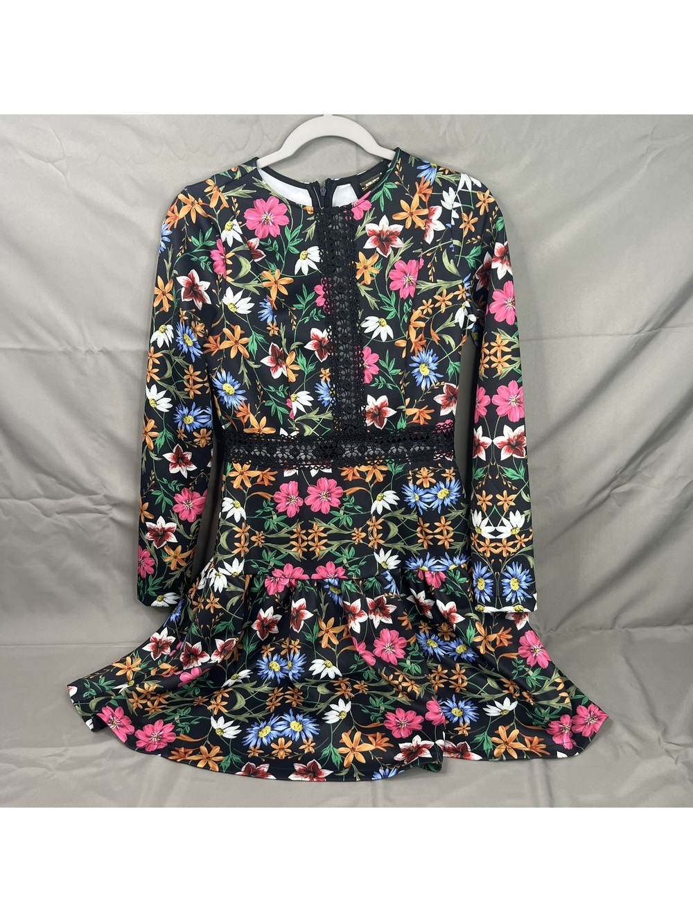 Alexia Admor Womens Size 2 Floral Dress Black Multi Long Sleeve Lace